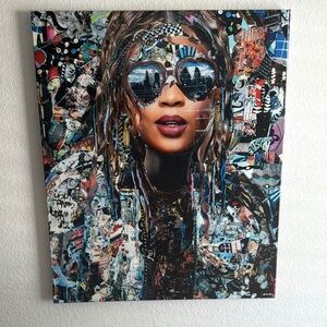 Oliver Gal Blue and Red Mixed Media Art Canvas 30X 36